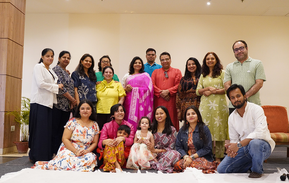 Group portrait of retreat participants and families